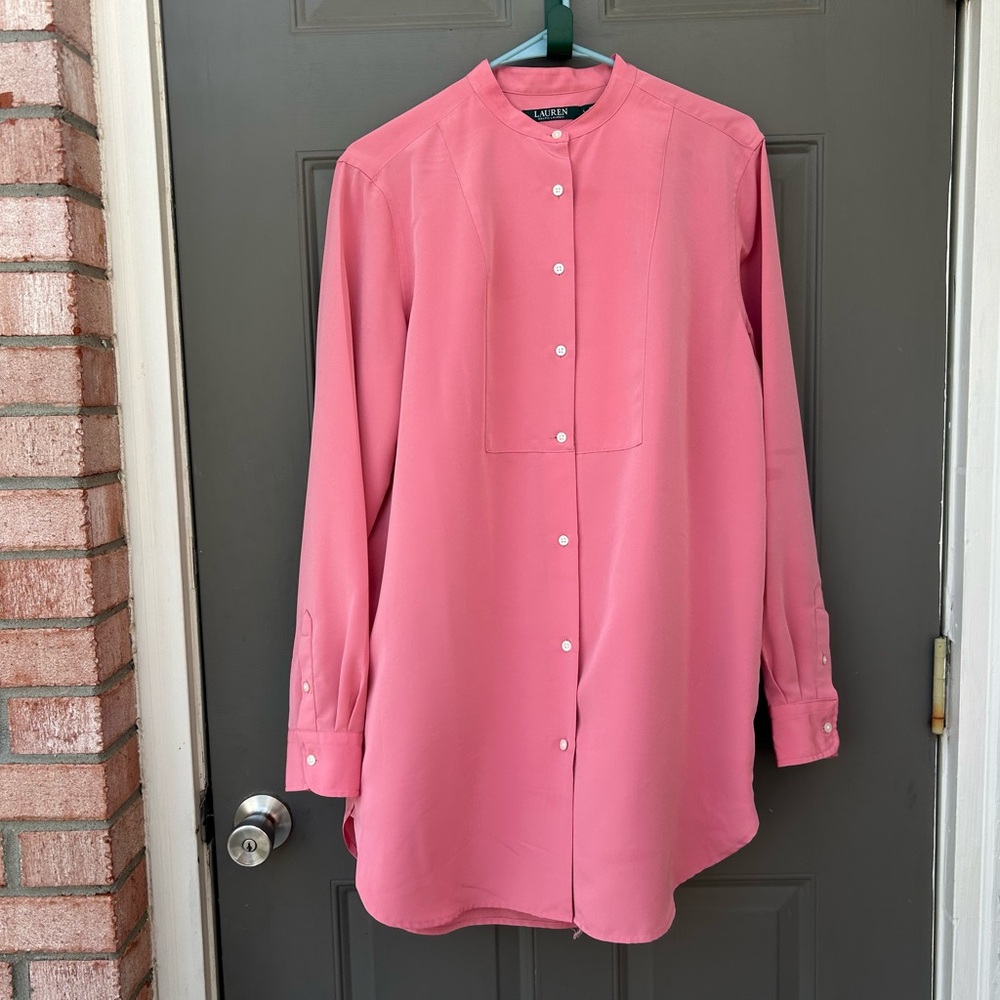 Lauren Ralph Lauren Pink Button Front Tunic Blouse